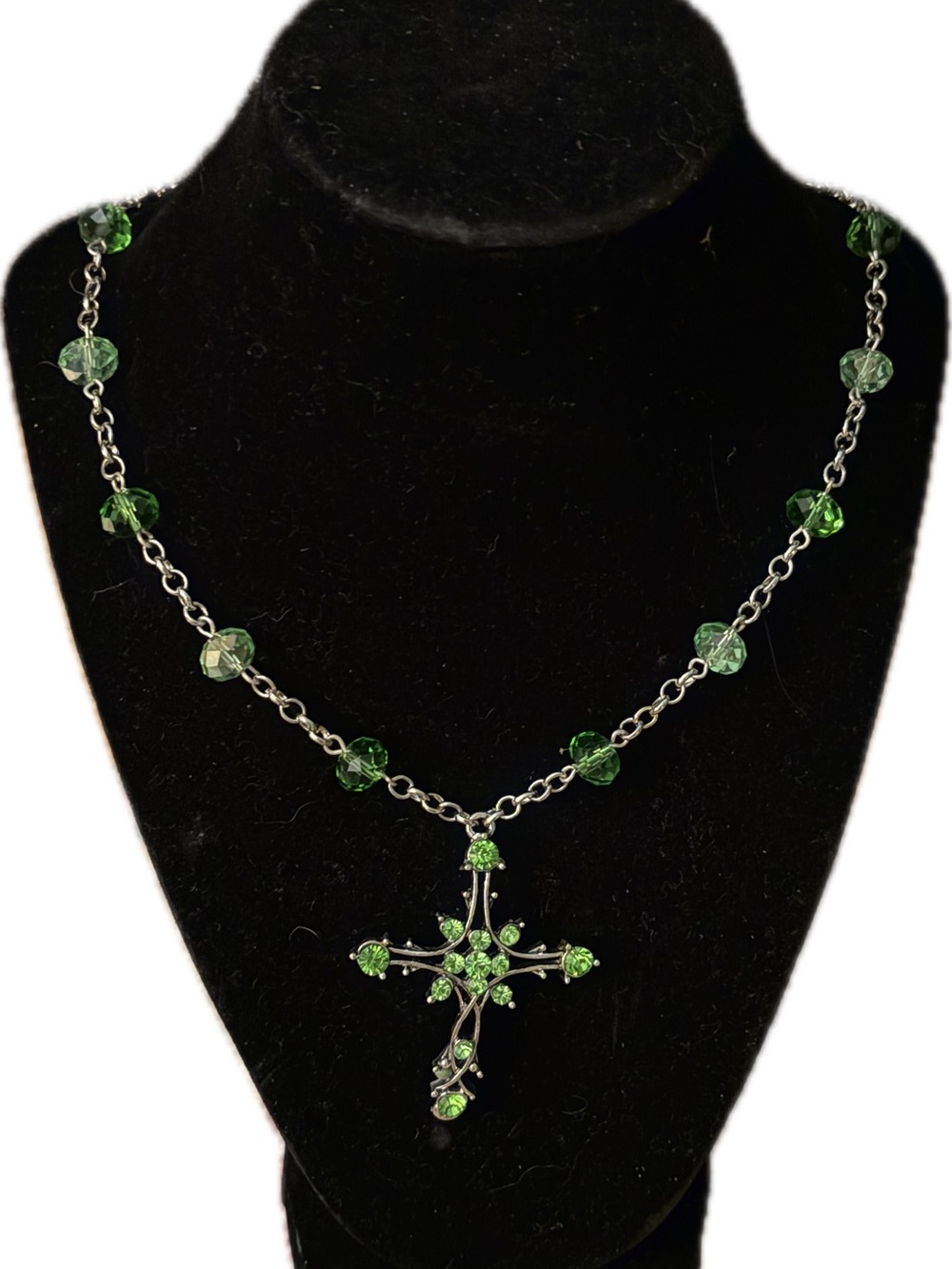 Green Crystal Cross Necklace - Women Jewelry